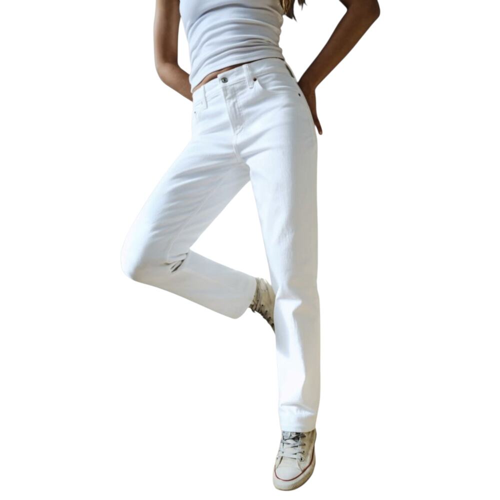 NWT Abercrombie The 90's Straight Mid Rise Jeans Womens 25 Short White Denim - Picture 3 of 12